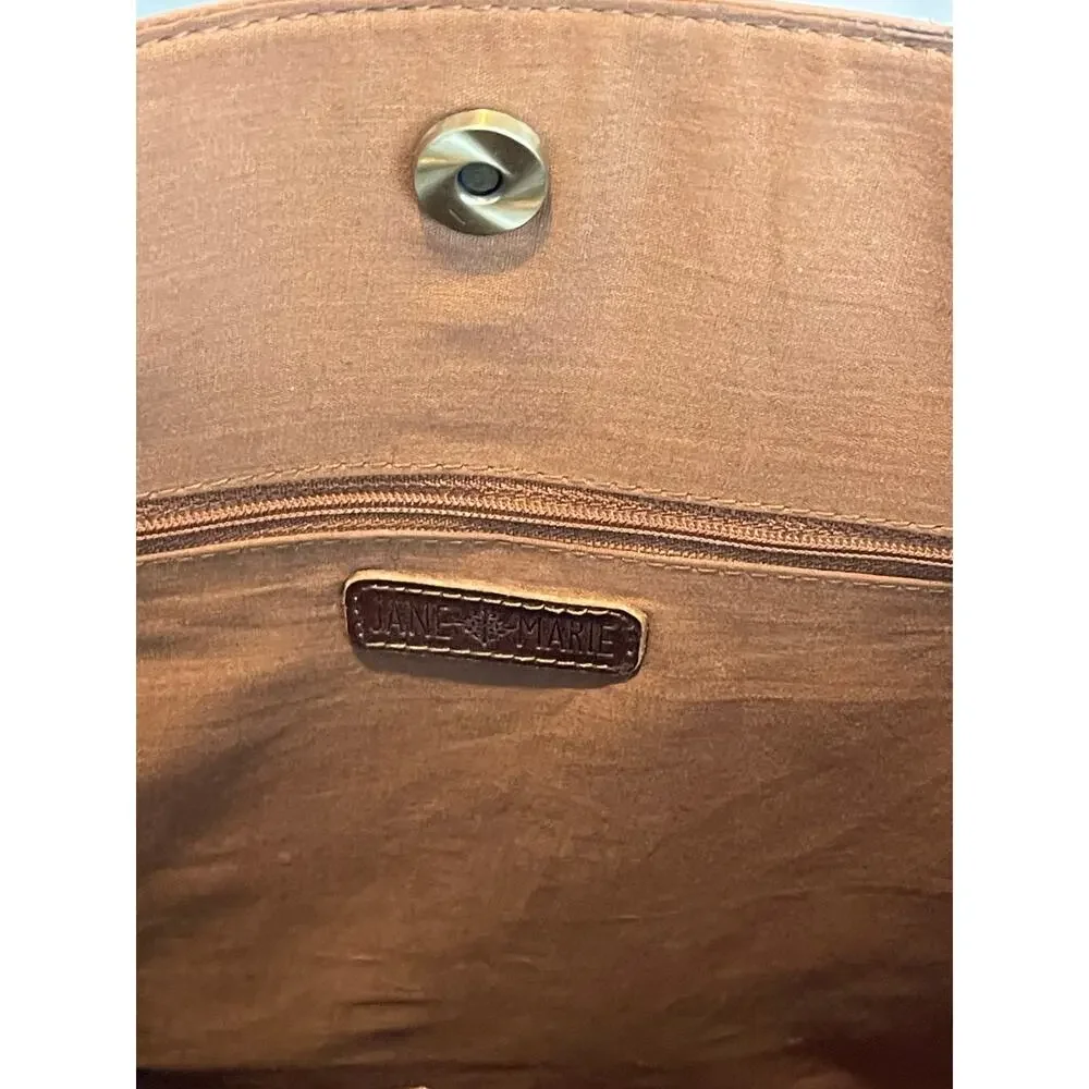 Jane Marie‎ Purse Tote Bag Leather Snakeskin Brown Western Travel